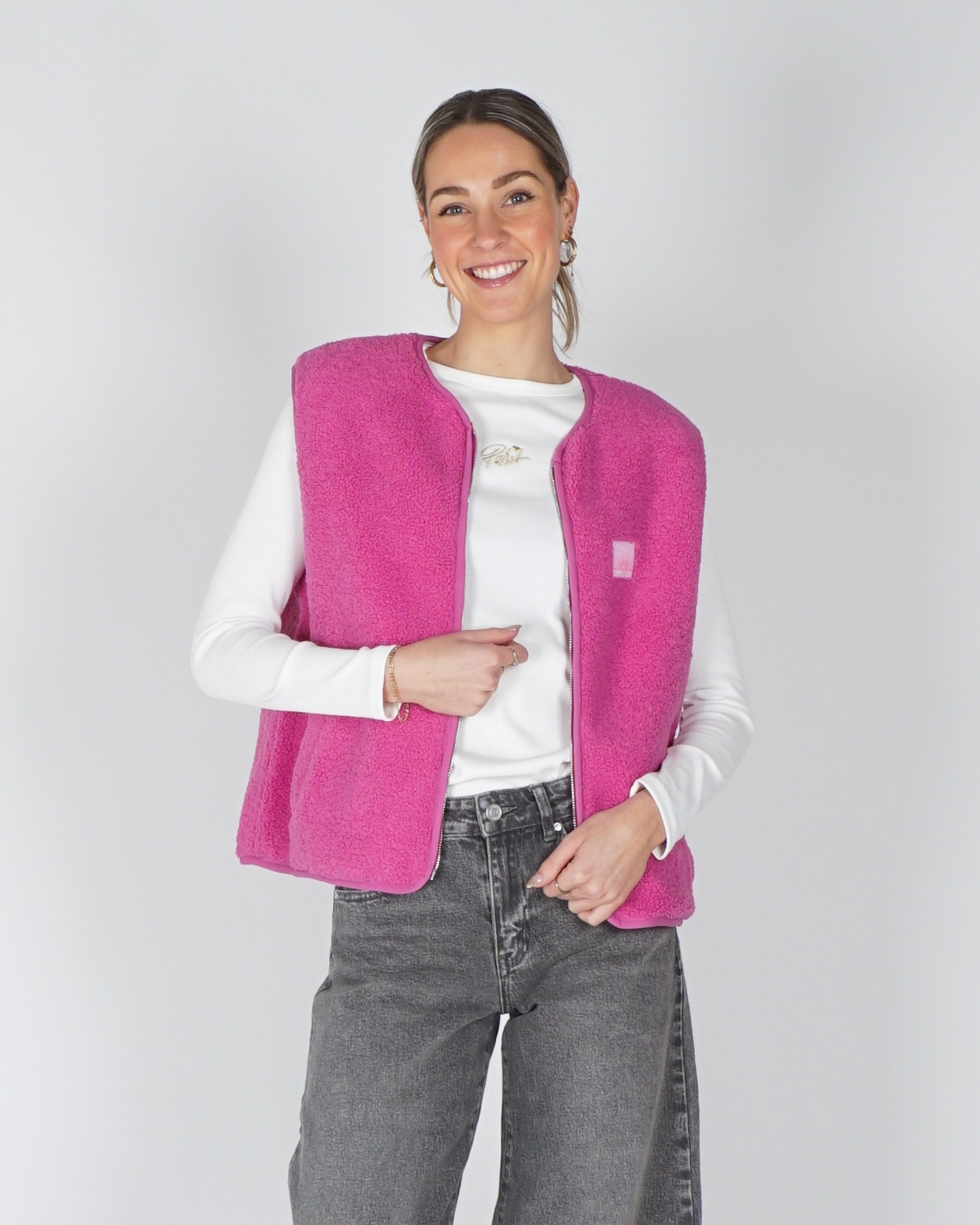 REVERSIBVLE TEDDY GILET AMOUR FUCHSIA