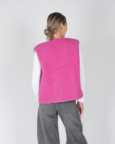 REVERSIBVLE TEDDY GILET AMOUR FUCHSIA