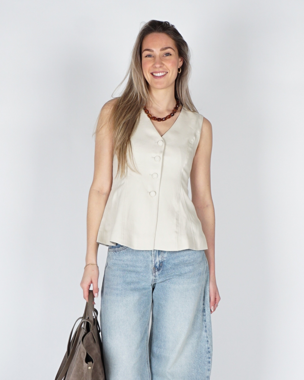 GETAILLEERD GILET ESTERIANE ECRU