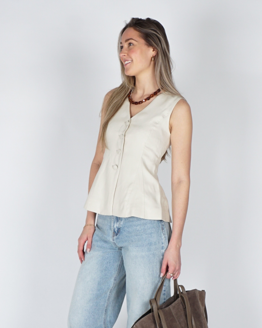 GETAILLEERD GILET ESTERIANE ECRU