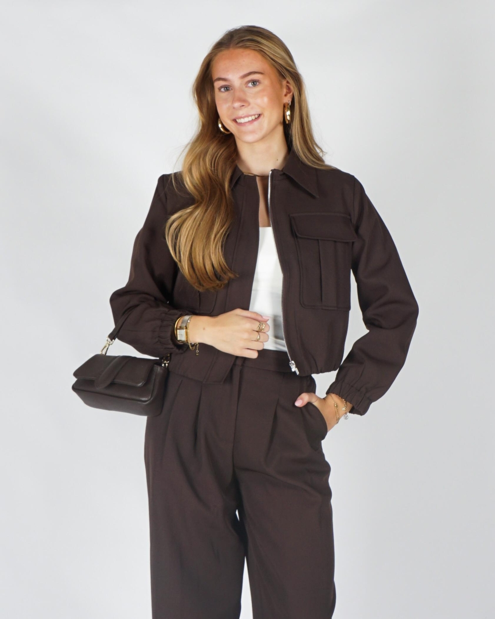 Gossip CROPPED BLAZER LULU Donkerbruin