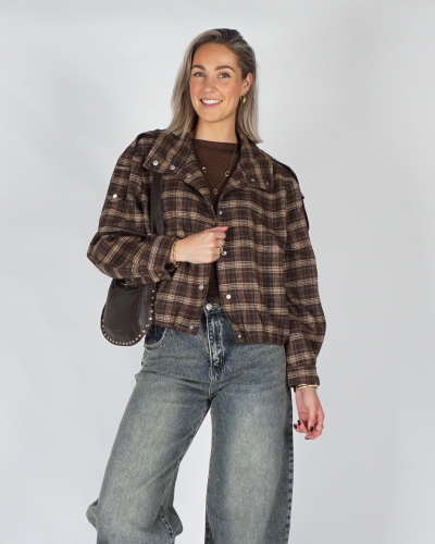 Gossip CHECKERED JACKET SCHOUDERDETAIL Bruin