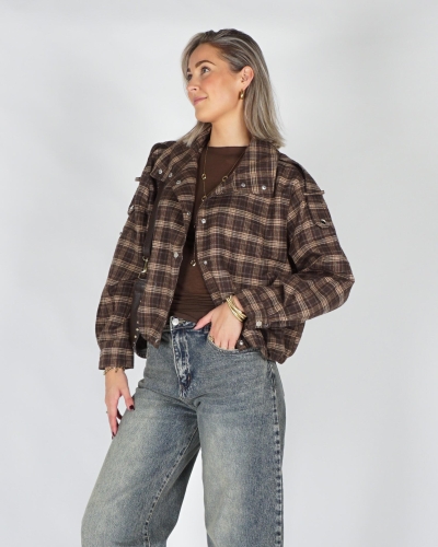 Gossip CHECKERED JACKET SCHOUDERDETAIL Bruin