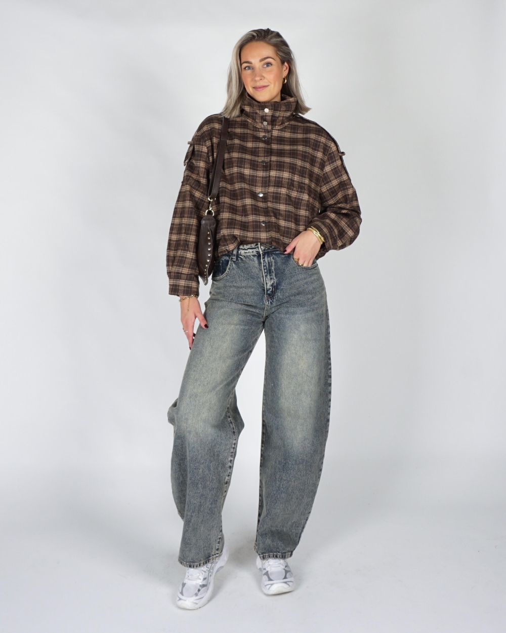 Gossip CHECKERED JACKET SCHOUDERDETAIL Bruin