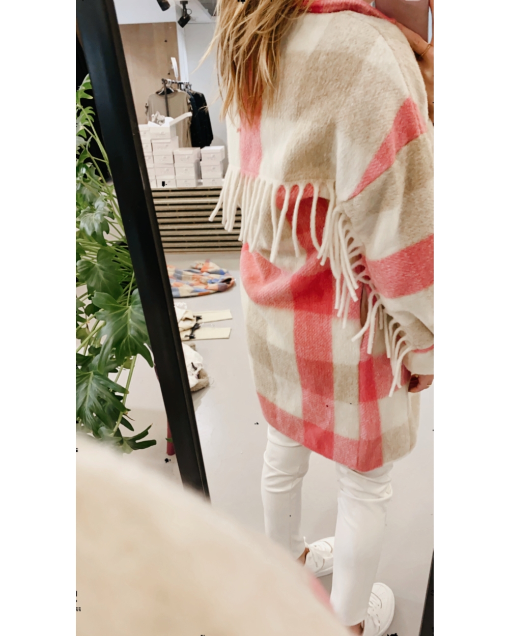 CHECK JACKET FRINGES ROZE