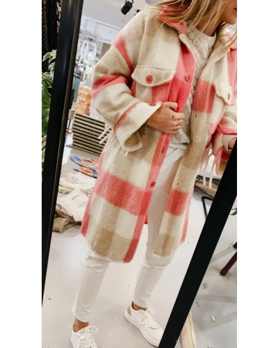 CHECK JACKET FRINGES ROZE