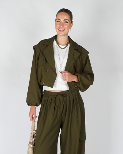Refined Department BOMBER TRENCHCOAT LAYA Donkergroen