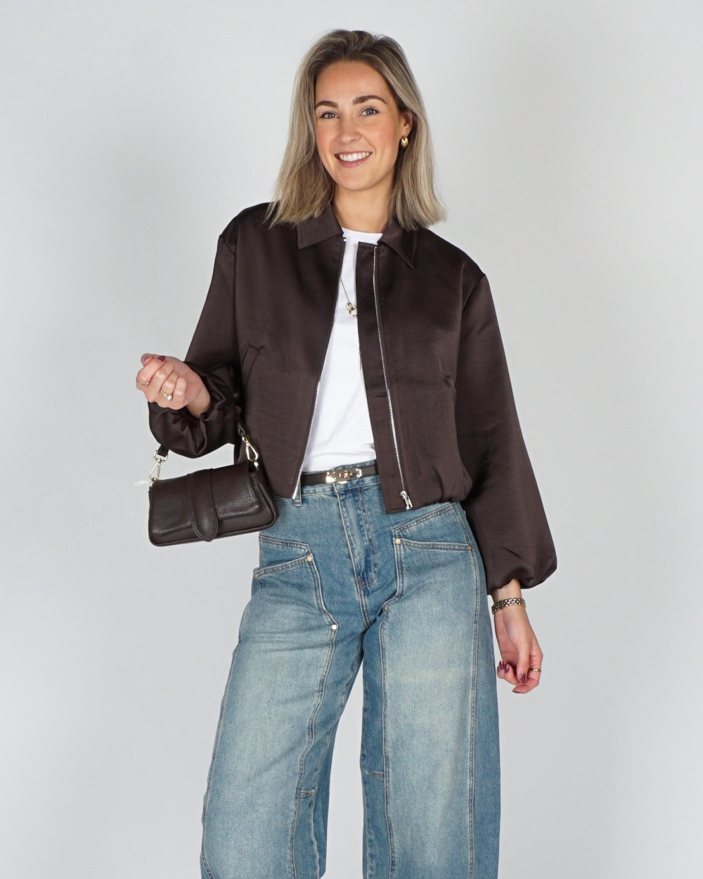 Neo Noir JACKET DENIELLE SATIJN Donkerbruin