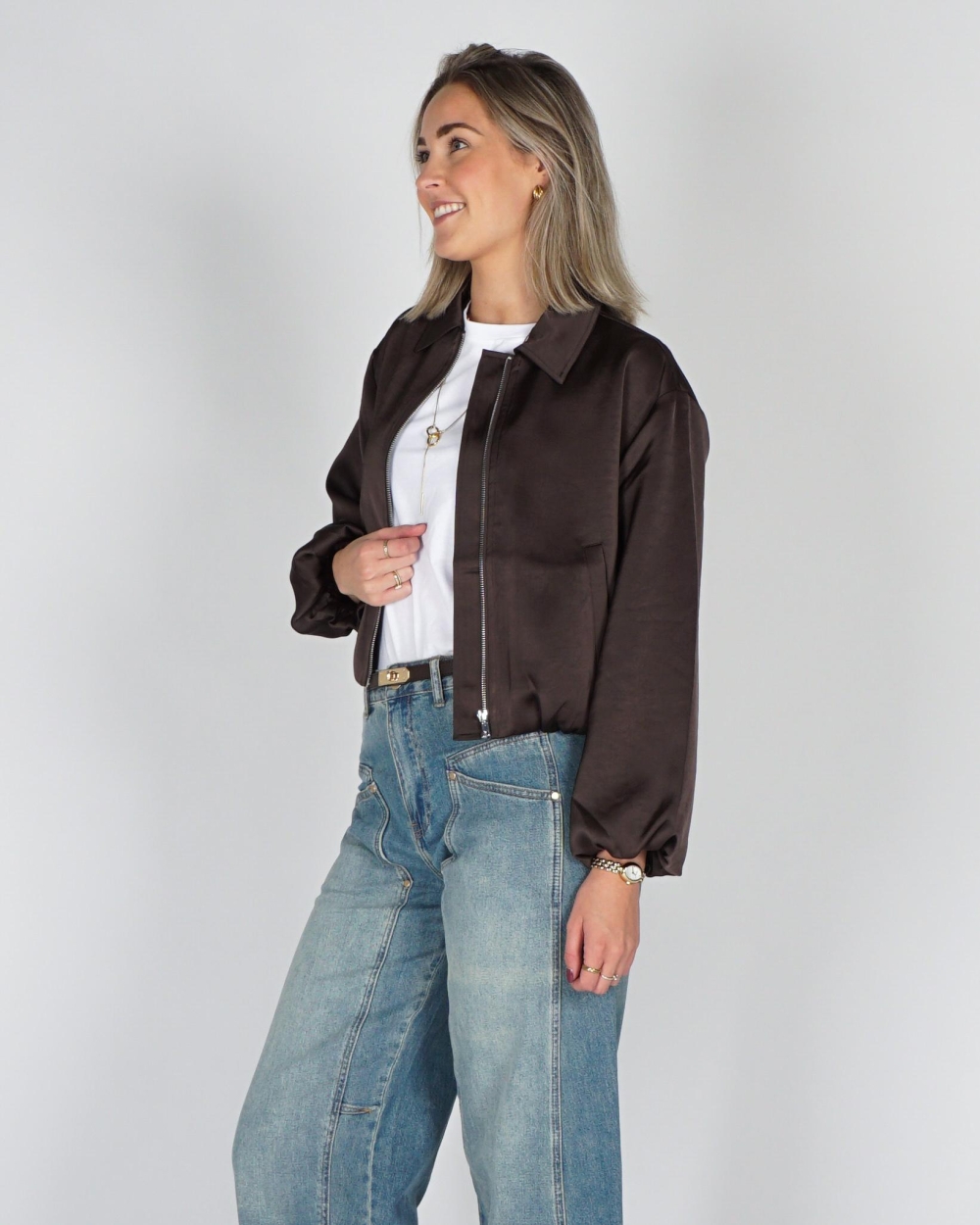 Neo Noir JACKET DENIELLE SATIJN Donkerbruin