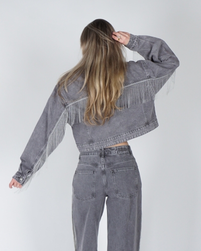 CROPPED DENIM JACKET GRIJS MILLOW