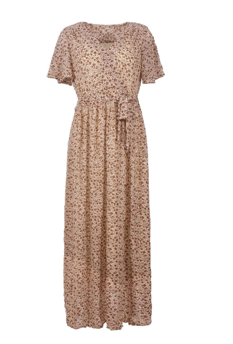 BEIGE MAXI JURK MET BLOEMENPRINT