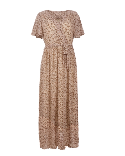 BEIGE MAXI JURK MET BLOEMENPRINT