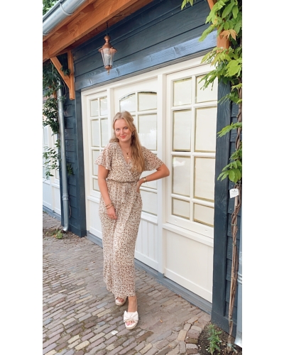 BEIGE MAXI JURK MET BLOEMENPRINT