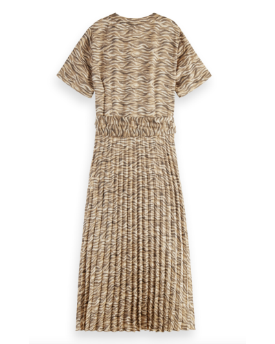 PRINTED SHIRT DRESS WITH PLEATED SK
