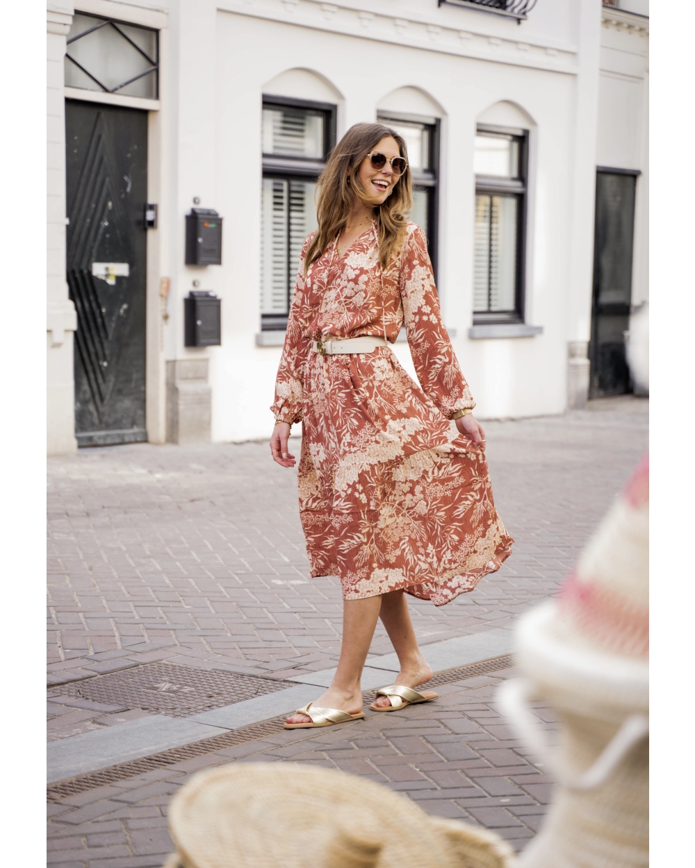 PRINTED DRESS LONG RED