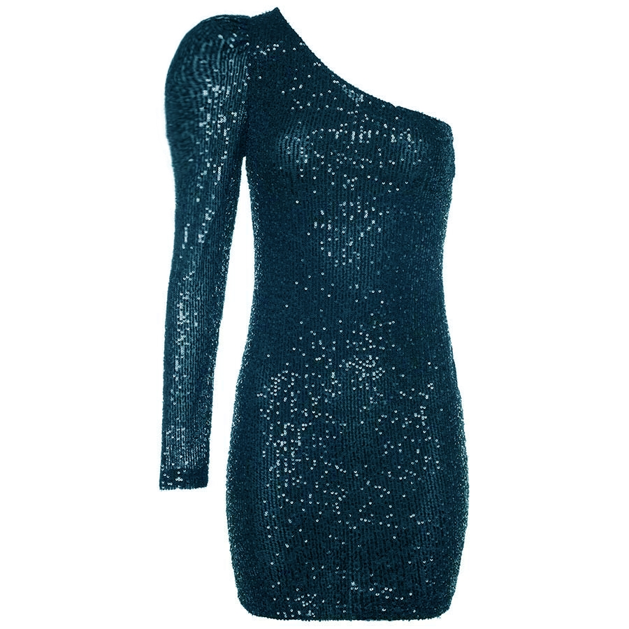 ONE SHOULDER DRESS BLAUW