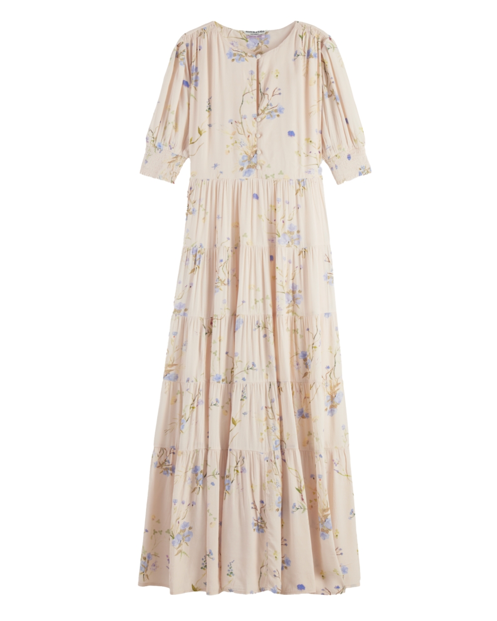 SHORT SLEEVE TIERED MIDI DRESS