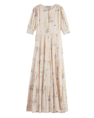 SHORT SLEEVE TIERED MIDI DRESS
