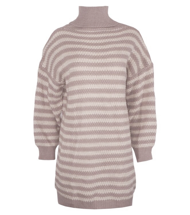 GESTREEPTE JURK MET COL TAUPE