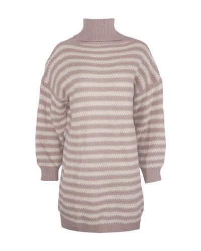 Gossip GESTREEPTE JURK MET COL TAUPE