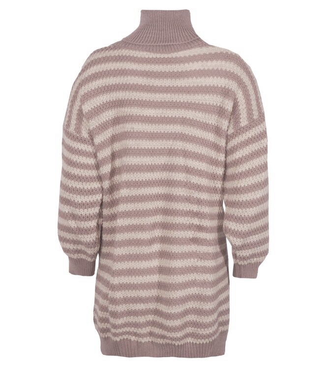 GESTREEPTE JURK MET COL TAUPE