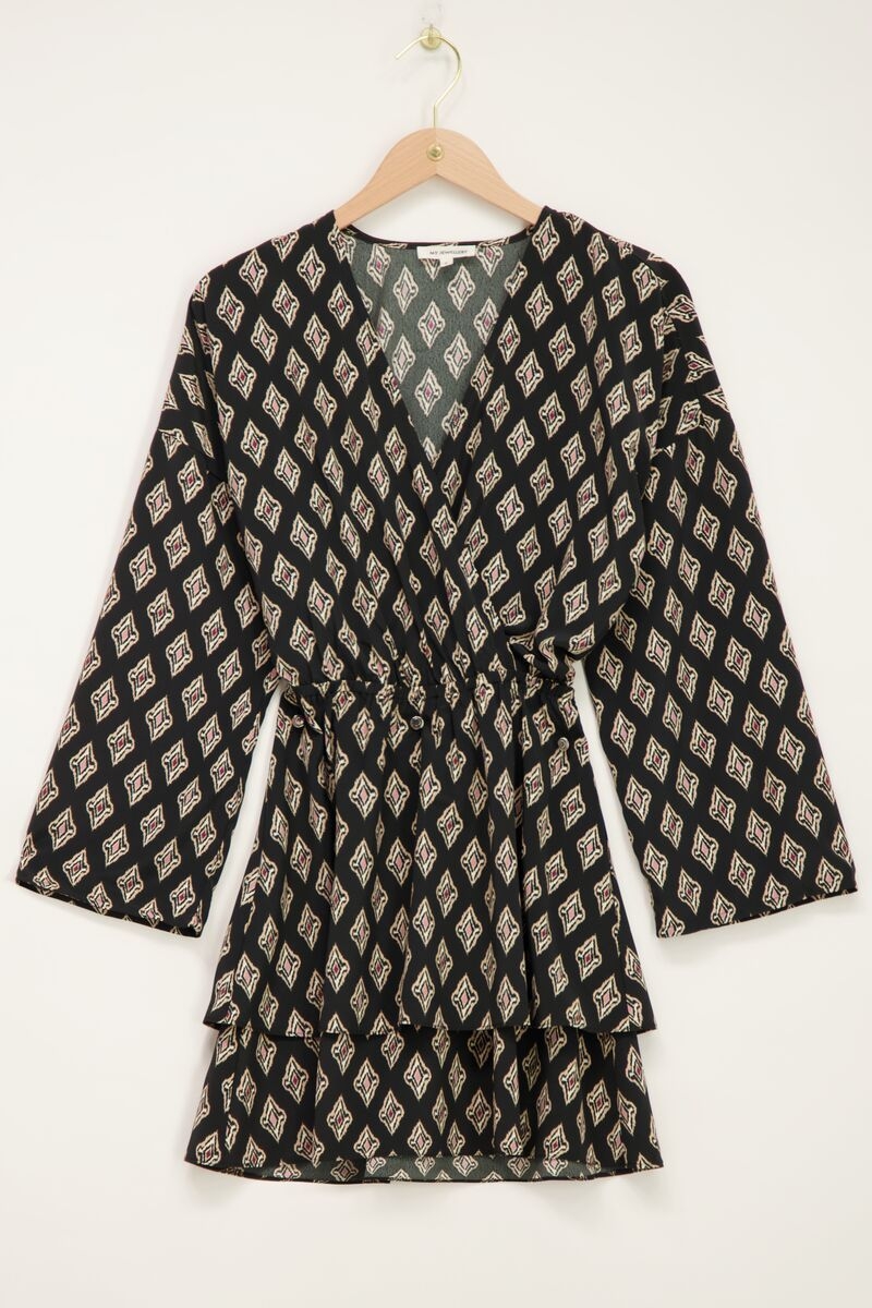ZWARTE JURK MET IKAT PRINT