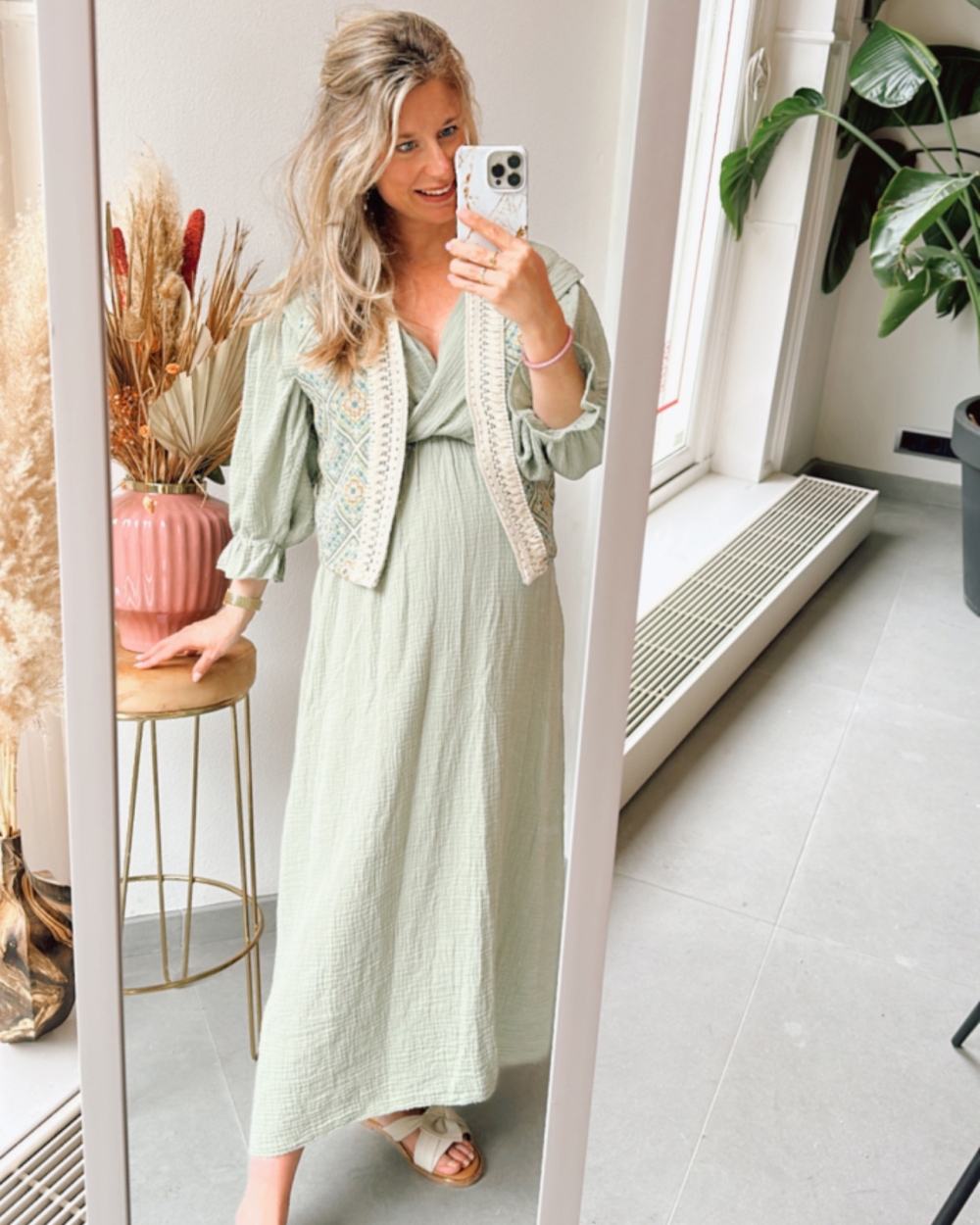 MOUSSELINE JURK ALICE OLIJFGROEN