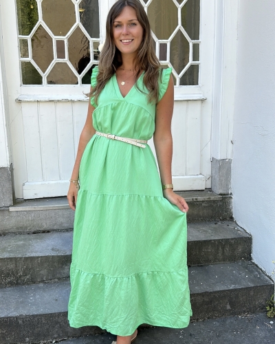 MAXI JURK MET RUFFLE GROEN