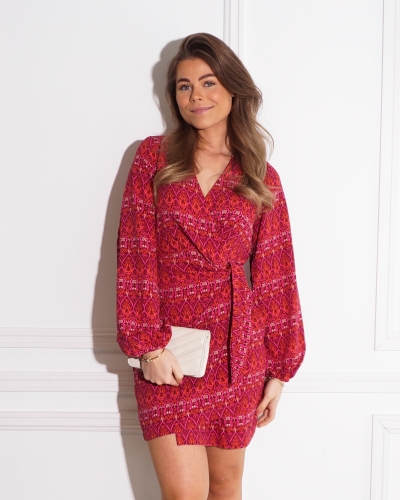 My Jewellery WRAP JURK IN AZTEC PRINT ROOD