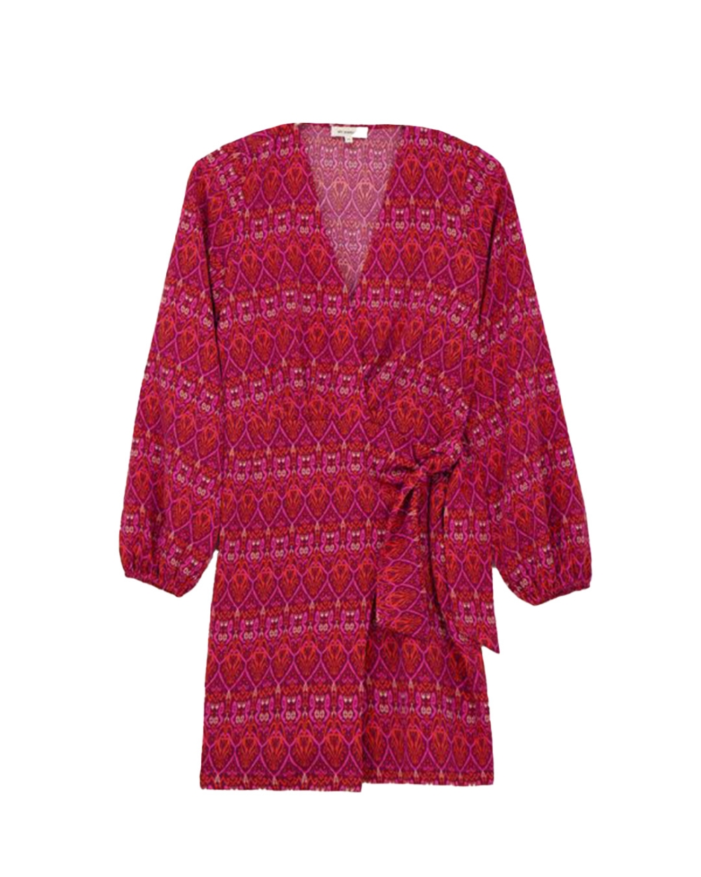 WRAP JURK IN AZTEC PRINT ROOD