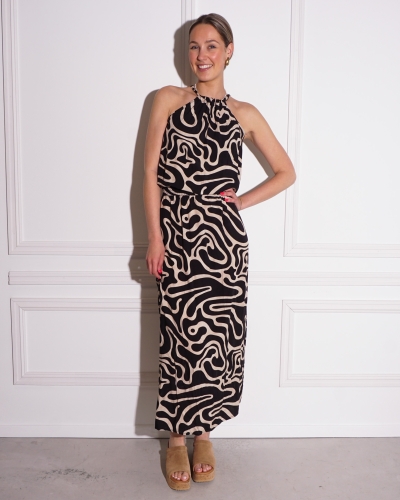Geisha HALTERJURK MET PRINT ZWART/WIT