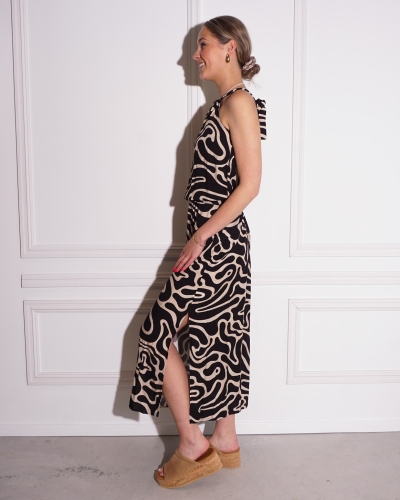 Geisha HALTERJURK MET PRINT ZWART/WIT