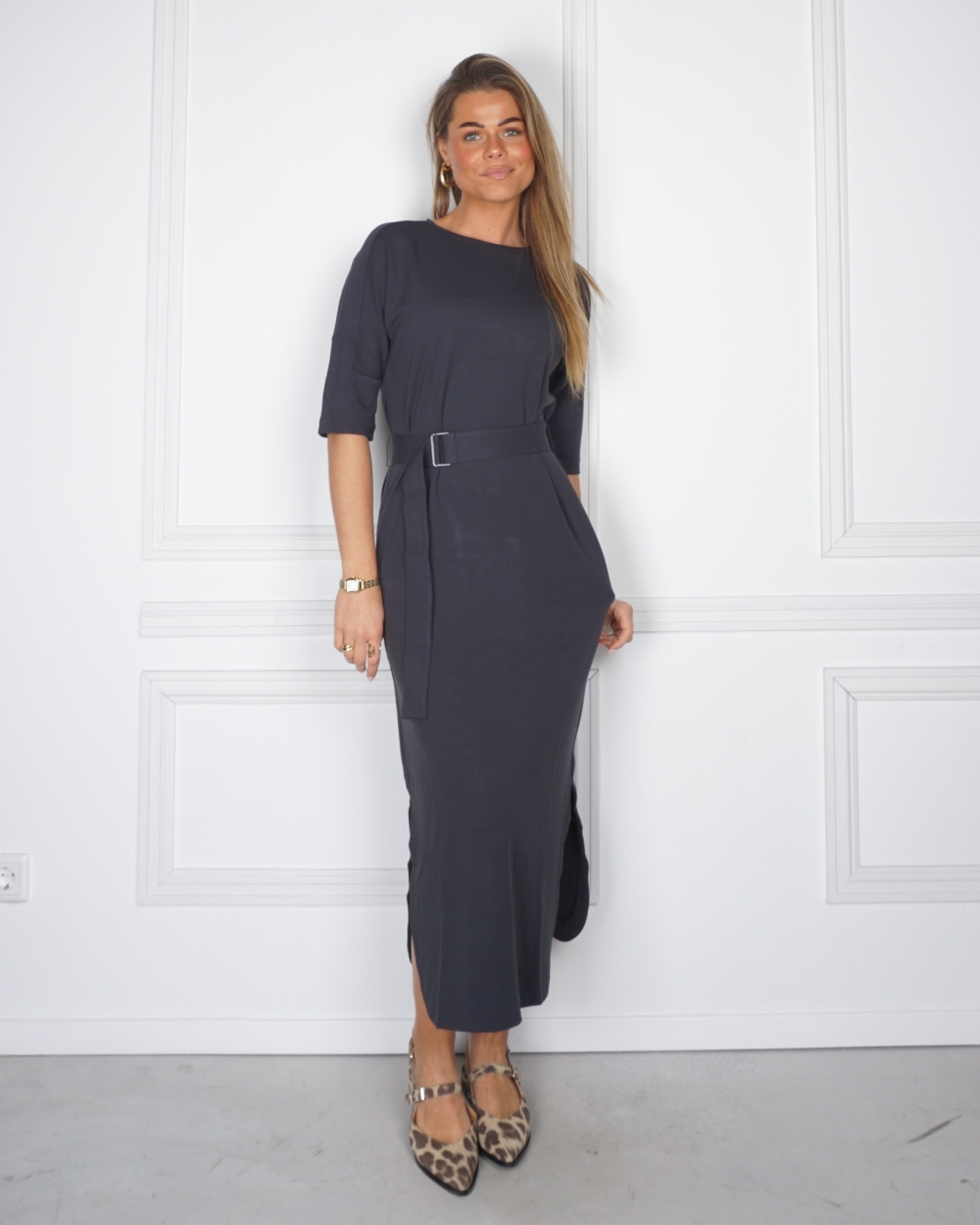 JERSEY MIDI JURK MET CEINTUUR