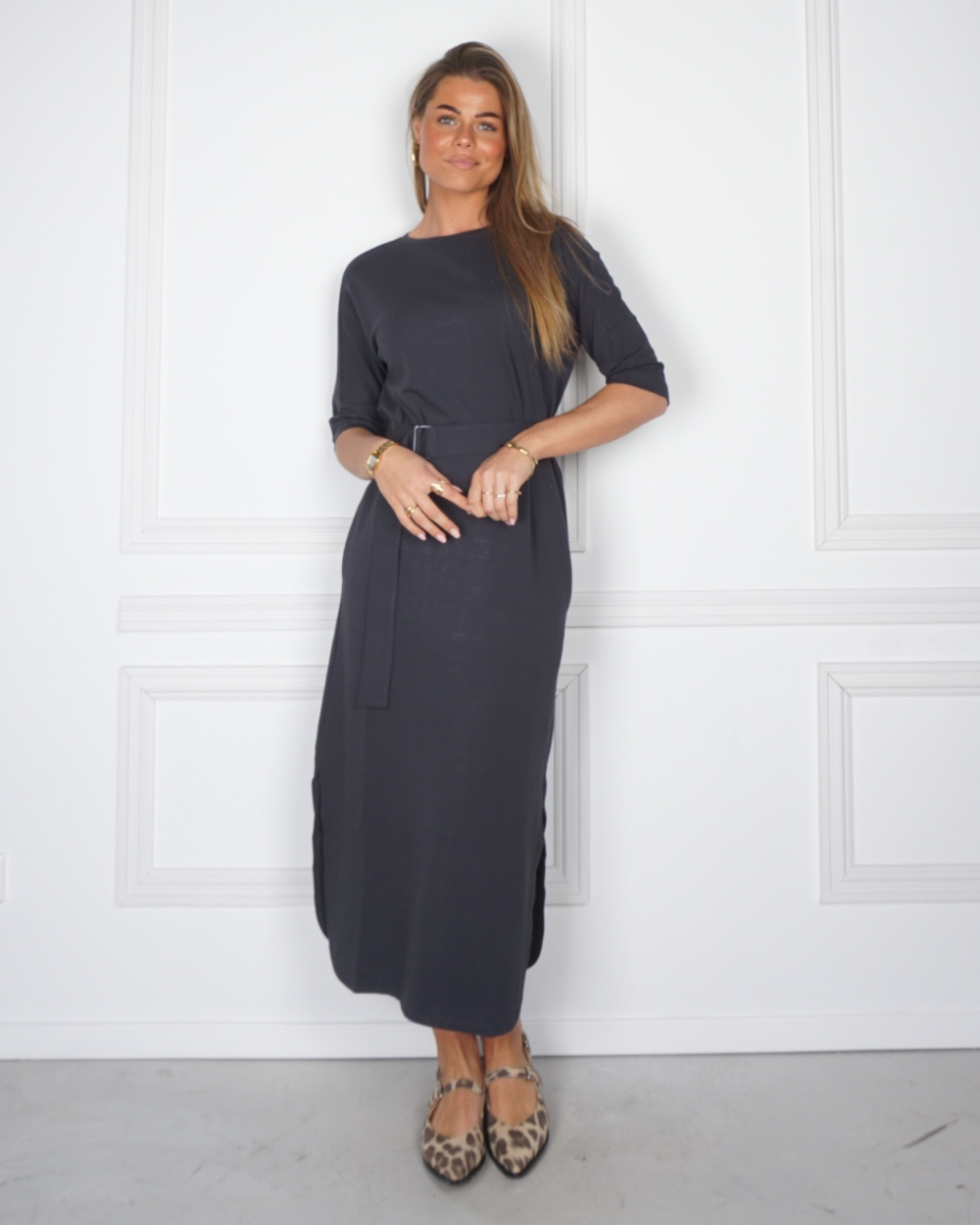 JERSEY MIDI JURK MET CEINTUUR