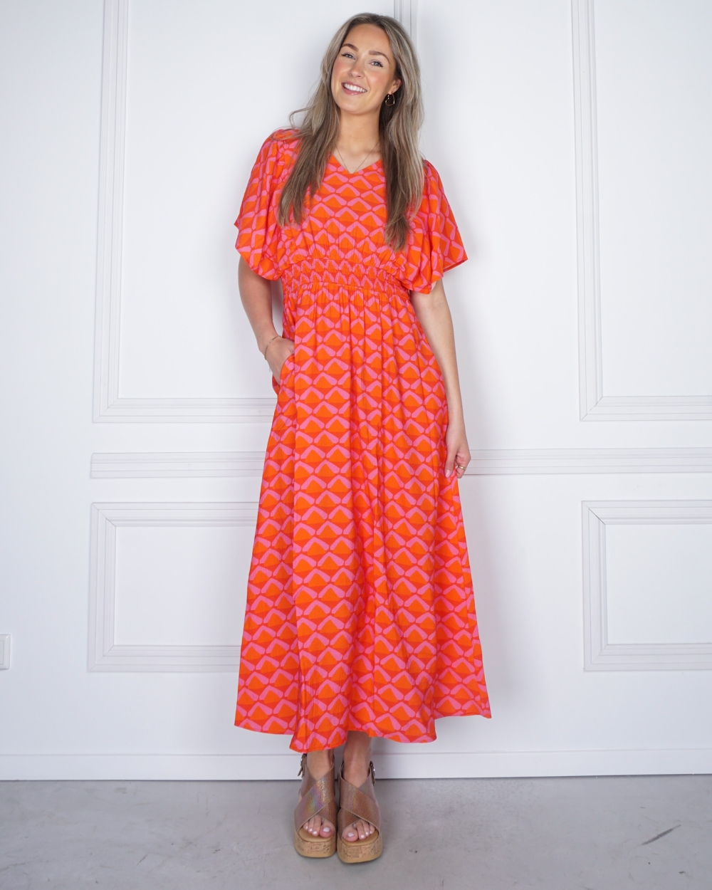 MAXI JURK ROZE/ORANJE