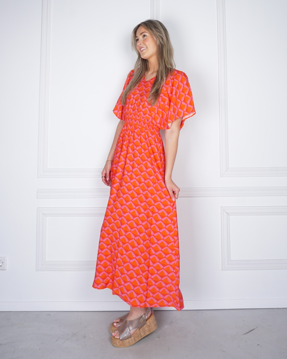 MAXI JURK ROZE/ORANJE
