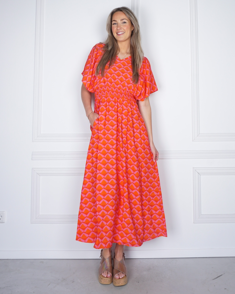 MAXI JURK ROZE/ORANJE