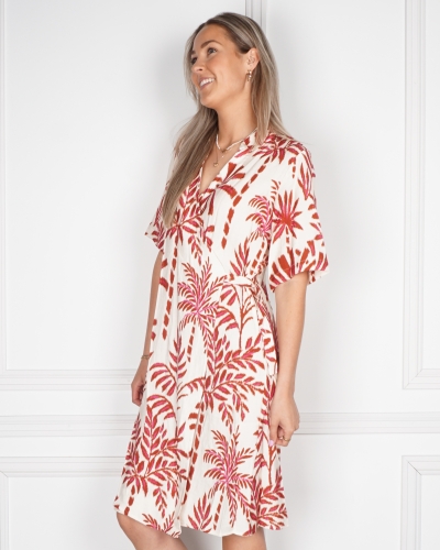 Geisha JURK MET PRINT ECRU/ROOD