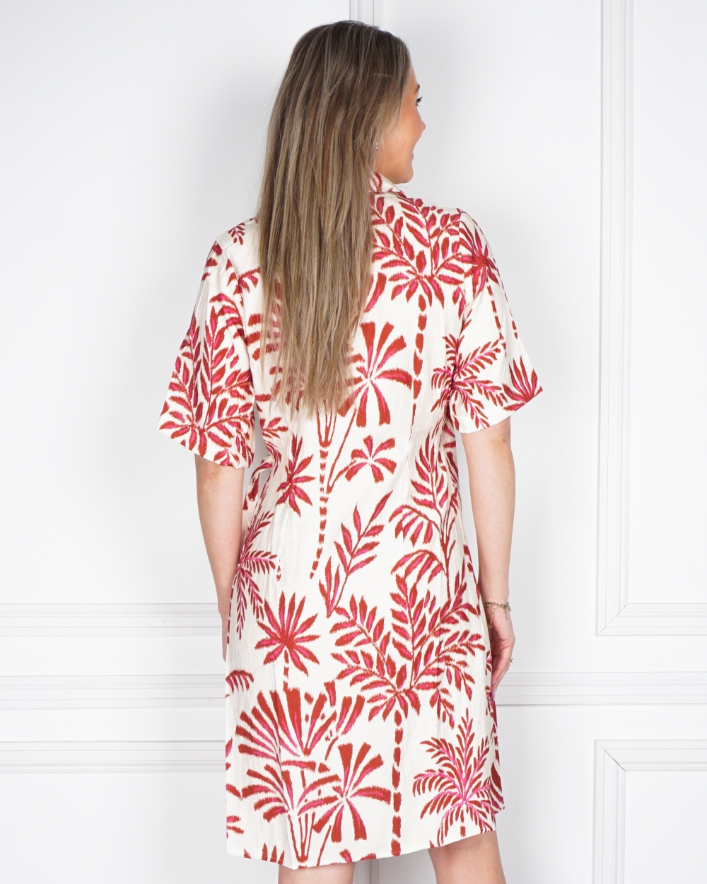 JURK MET PRINT ECRU/ROOD