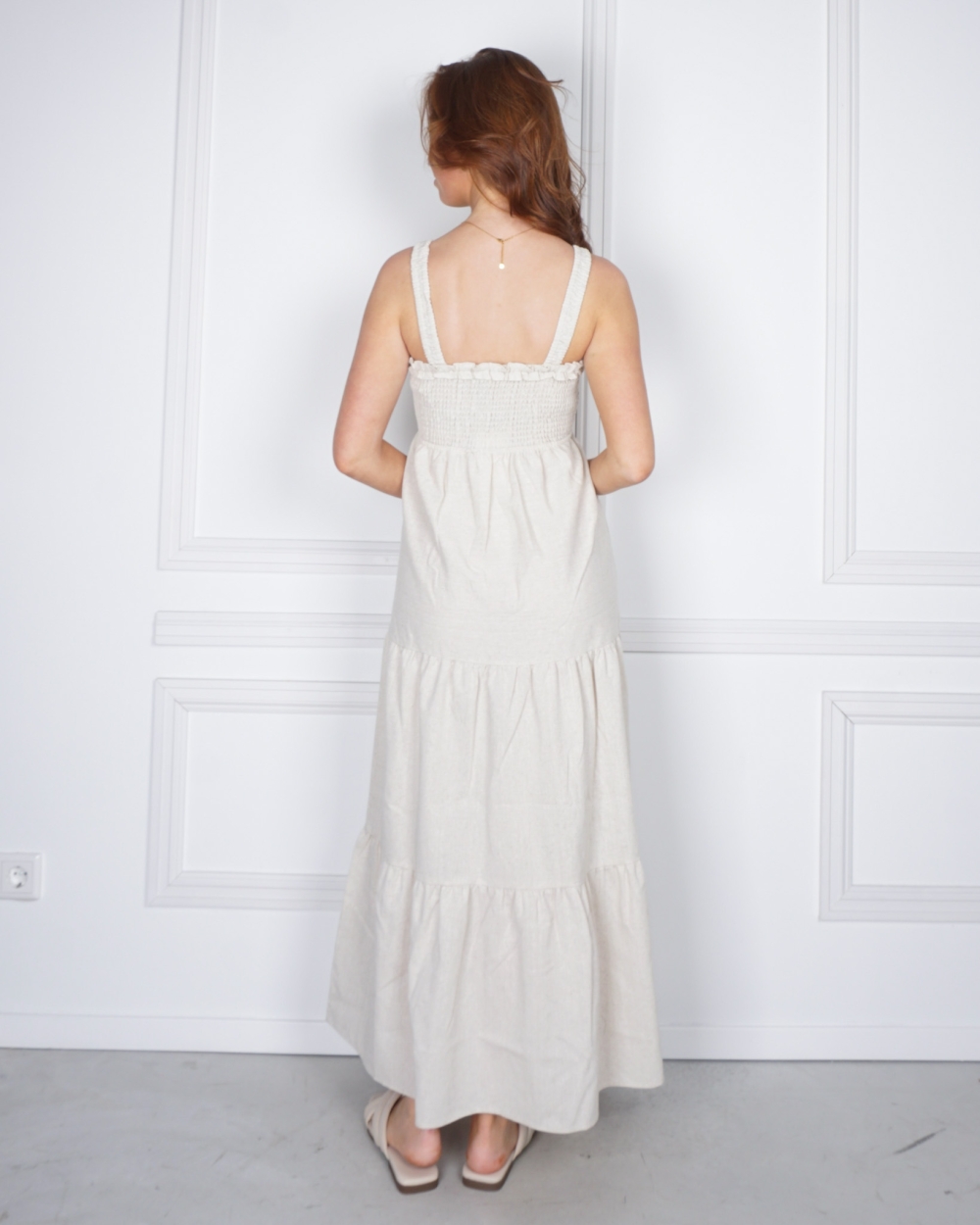 LINNENLOOK MAXI JURK MET SMOCK