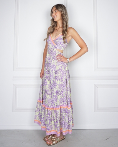 Gossip JURK MET PRINT EN OPEN RUG LILA