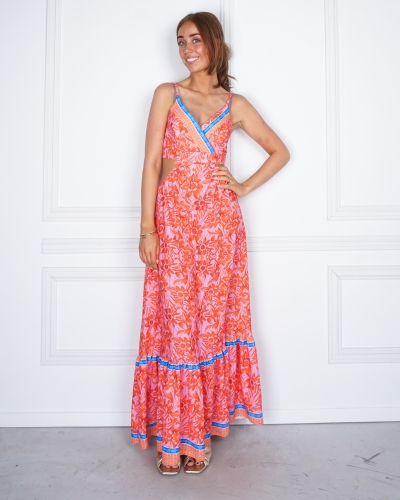 Gossip JURK MET PRINT EN OPEN RUG ROZE