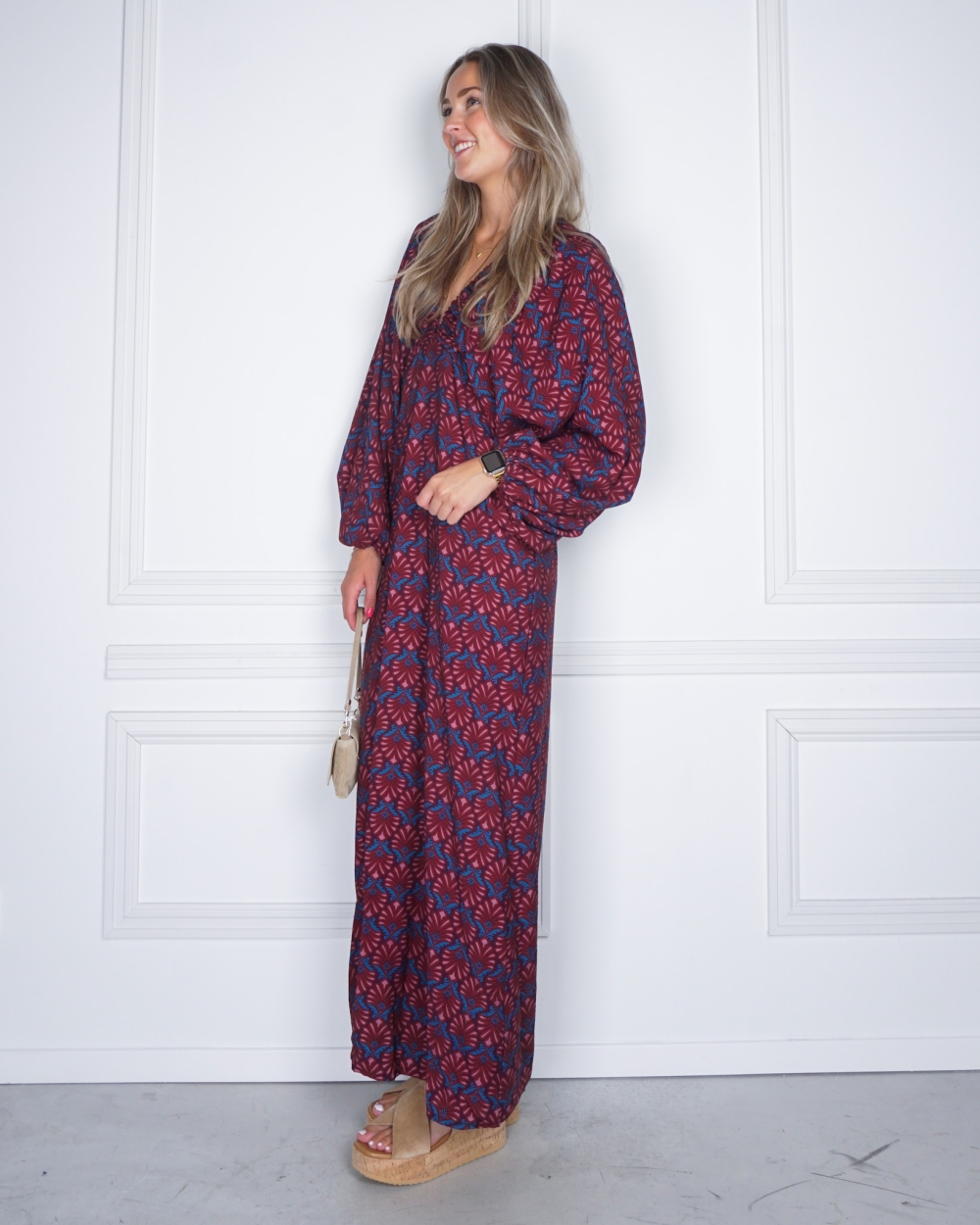 WILDFLOWER MAXI JURK CHERRY RED BLAUW