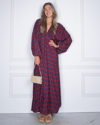 WILDFLOWER MAXI JURK CHERRY RED BLAUW