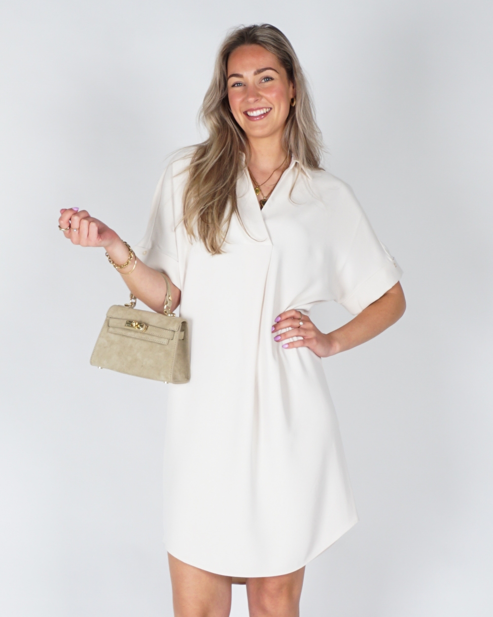 V-HALS JURK ECRU