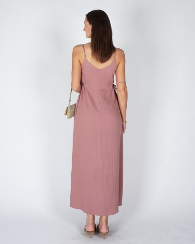 LANGE JURK MET SPAGHETTIBANDJES EN STRIKDETAILS ROZE