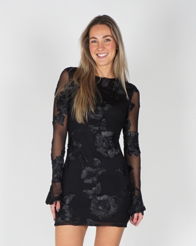 Gossip MESH JURK MET BLOEMEN ZWART