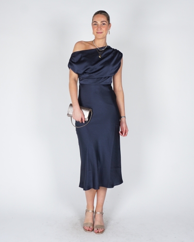 Neo Noir JURK LILITH SATIJN DONKER BLAUW