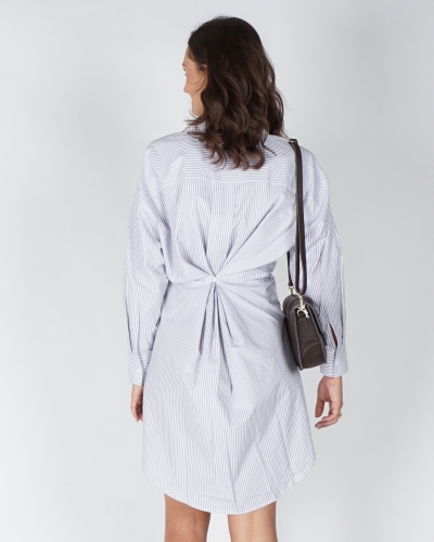 GESTREEPTE BLOUSEJURK MET DETAIL GRIJS/WIT