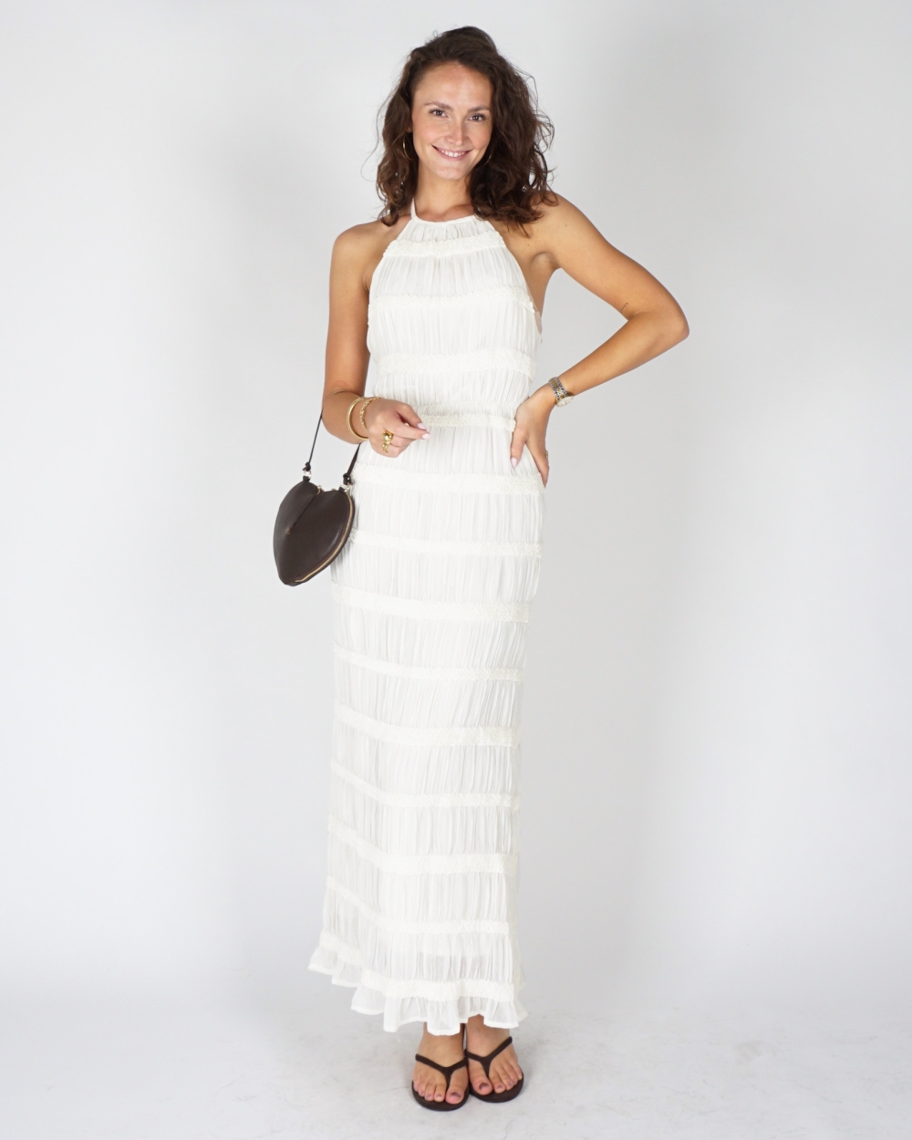 MAXI HALTER JURK ECRU
